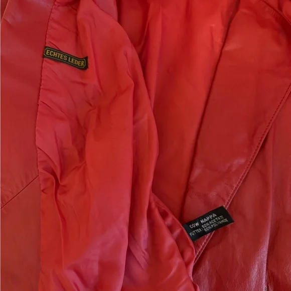 Vintage Echtes Leder Red Leather Bomber jacket - Picture 5 of 8